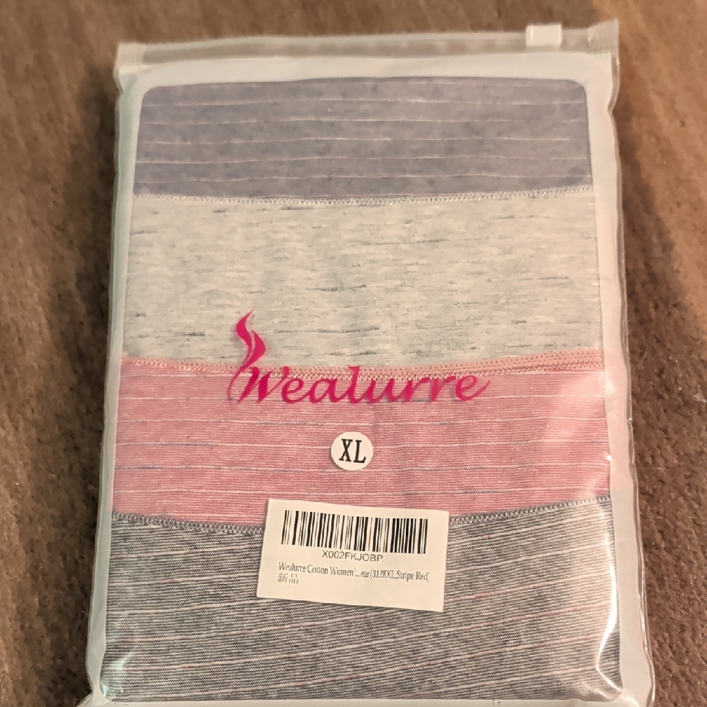 XL Women's Striped Cotton Blend Panties - Pink, Gray, Blue